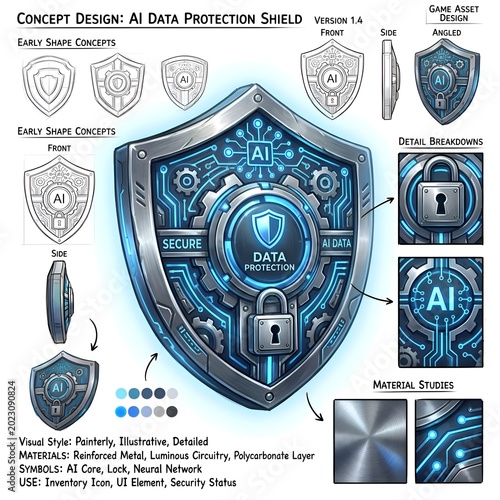 Futuristic AI Data Protection Shield Concept Design.