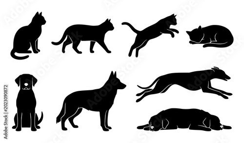 Photography Domestic pets silhouettes set