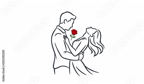 Photos Romantic couple hug line art illustration