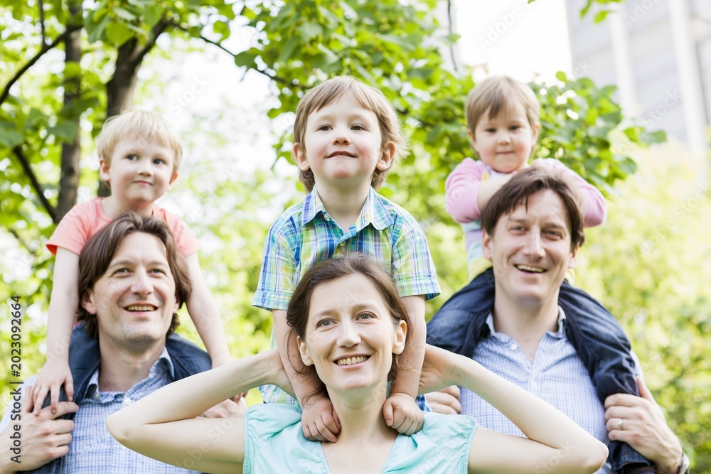 Fototapeta premium Families with children enjoying sunny day in nature