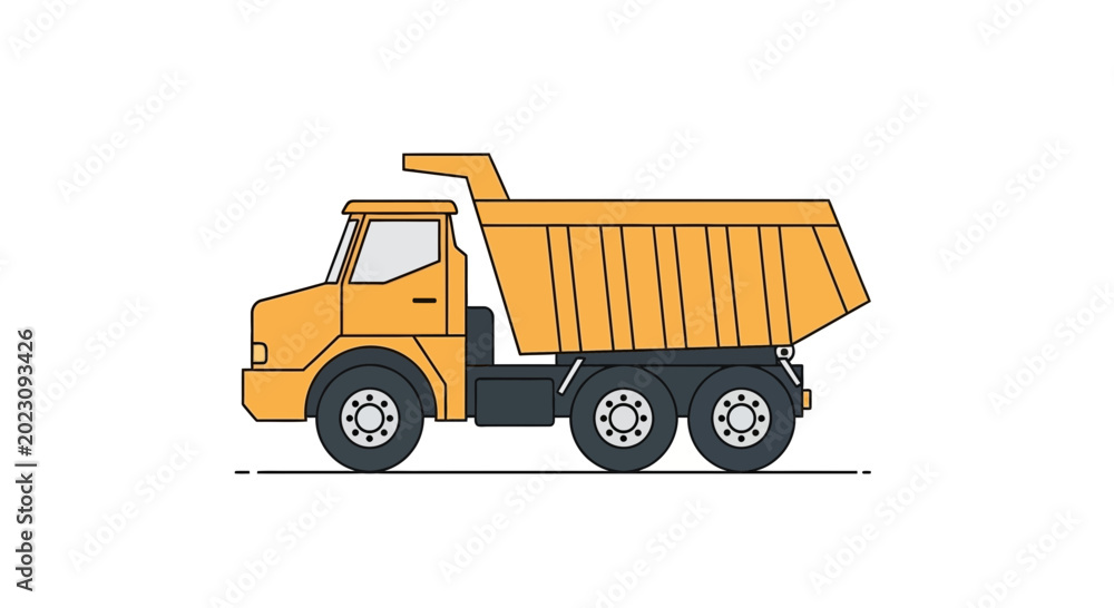 Fototapeta premium Flat Vector Illustration of a Yellow Dump Truck
