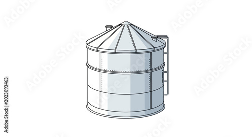 Illustration of a Metallic Industrial Grain Silo Storage Tank
