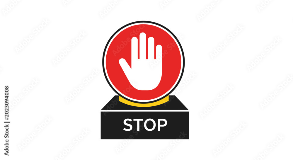 Fototapeta premium Red Stop Sign Icon with Hand Symbol and Base