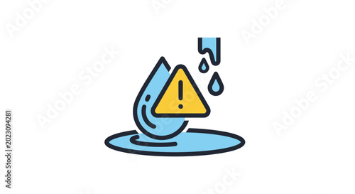 Bild auf Leinwand Water Leakage Warning Icon with Dripping Faucet Sign