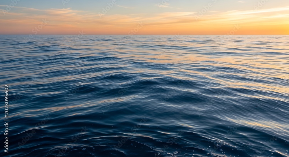 Fototapeta premium Serene ocean waves at sunset with warm sky and gentle ripples on the water surface