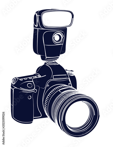 A sketch of the professional camera with flash.