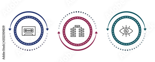 Fotografie outline technology icons set - caste tape, type hierarchy, black eye