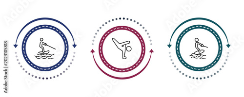 Foto outline sports icons set - jet surfing, capoeira, water ski
