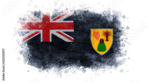 Cuadro en lienzo The flag of the Turks and Caicos Islands is rendered in a watercolor splash style, combining the Union Jack with its territorial seal