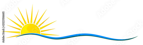 A symbol of dawn of the sun with a blue wave.
