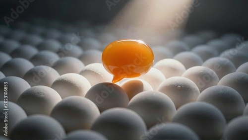 Unique Orange Egg Yolk Standing Out Among White Eggs