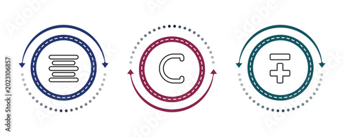 Foto outline signs icons set - align center, is a sub of, less plus