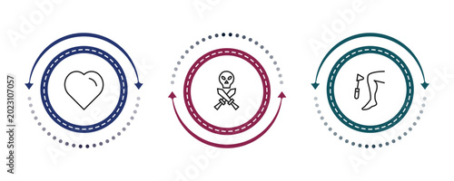 Quadro em tela outline shapes icons set - black heart, skull and dagger, reflex