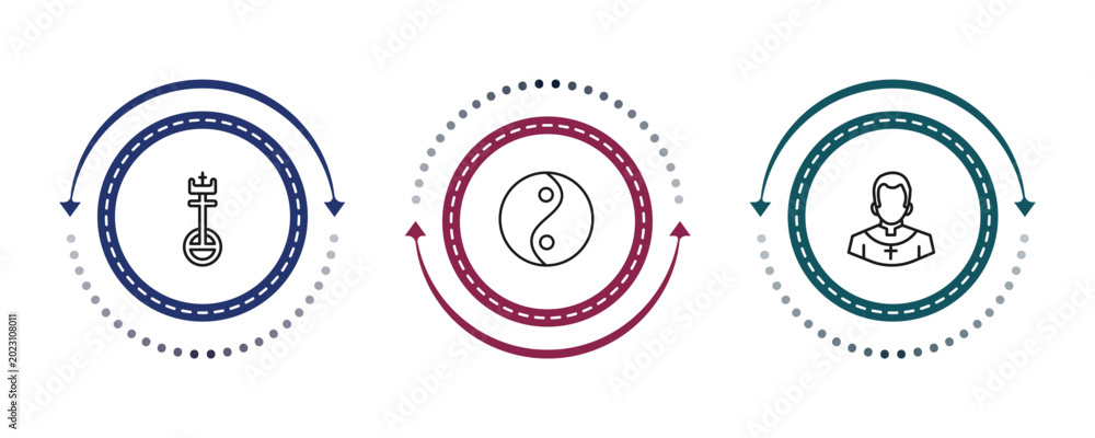 Fototapeta premium outline religion icons set - united church of christ, yin yang, priest. editable vector for web and mobile ui