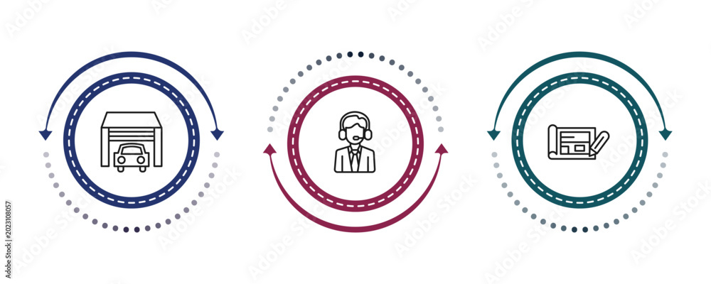 Obraz premium outline real estate icons set - garage, agent, plans. editable vector for web and mobile ui