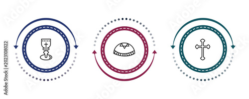 Cuadro en lienzo outline religion icons set - holy chalice, yarmulke, catholicism