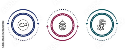 Quadro em tela outline religion icons set - inclined fish, lion of judah, chi rho