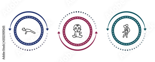 Canvas Print outline people icons set - push ups, baby zone, give a piggy back ride