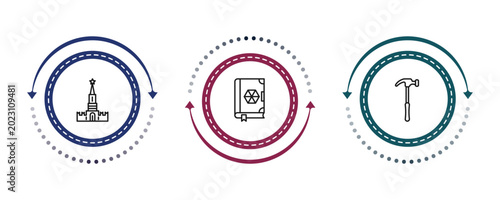 Foto outline other icons set - kremln, speell book, work hammer