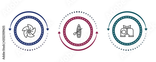 Tableau sur toile outline nautical icons set - boat screw, skiff, binocular