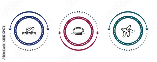 Tablou pe pânză outline nautical icons set - capsizing, rope knot, starfish with dots