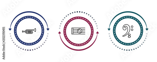 Fotografie outline music and media icons set - trombone, whole, octave clef