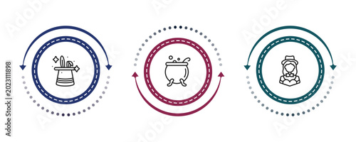 Canvas Print outline magic icons set - trick, cauldron, magic assistant