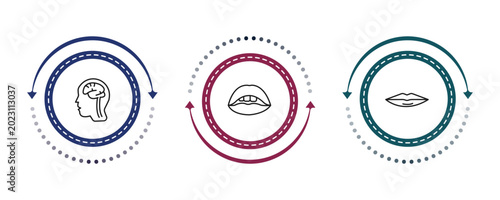 Canvas-taulu outline human body parts icons set - brain inside human head, mouth open, thin lips