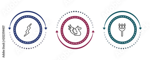 Foto outline greece icons set - zeus, pegasus, poseidon