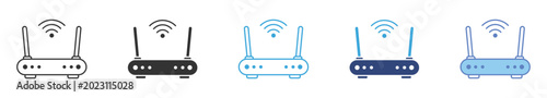 Photos WiFi Router Icon Set , wireless internet connection, network device symbols, broadband technology, and communication vector icons