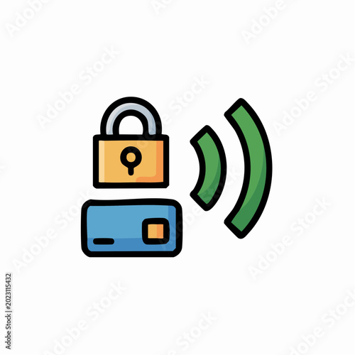 Credit card wireless lock icon for secure contactless digital payment and financial protection.