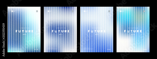 Abstract corporate cover template set featuring modern blue blurred gradient background, vertical geometric lines, and minimalist design for business flyer.