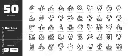 Quadro su tela Hair loss icon set collection - colored outline line art style