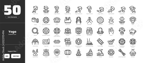 Bild auf Leinwand Yoga  icon set collection - colored outline line art style