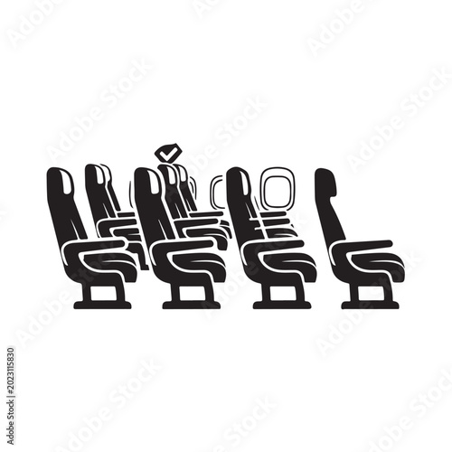 Modern flight seat selection icon with checkmark for booking confirmation