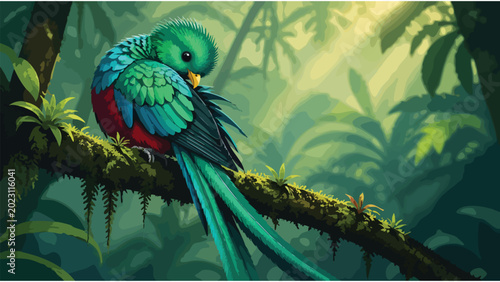 Exotic Bird in Rainforest Habitat, Vibrant Tropical Wildlife Photography