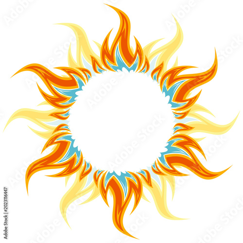 The Round frame with a fiery sun.