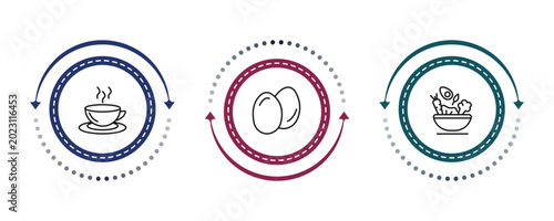 Bilde på lerret outline food icons set - hot drinks, two eggs, healthy nutrition