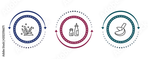 Foto outline food icons set - sea life, condiment, fortune cookie