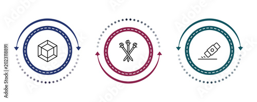 Foto outline education icons set - 3d de, three musketeers, eraser