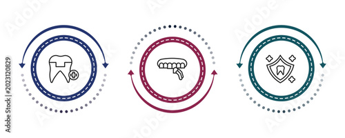 Tableau sur toile outline dentist icons set - molar crown, dental veneer, dental protection