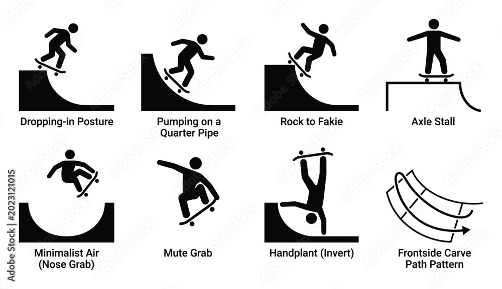 Fototapeta premium Skateboarder performing tricks and maneuvers on ramps and obstacles in a skatepark, dynamic action sports.