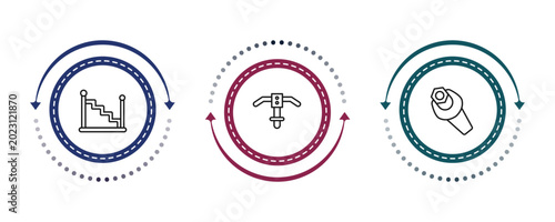 Quadro em tela outline construction tools icons set - stairs with handle, inclined picker, wrench and nut