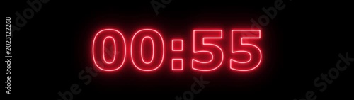 Glowing neon colorful 1 minute countdown animation from 60 seconds to 0 seconds. 1 minute countdown timer on a black background. 4k video 