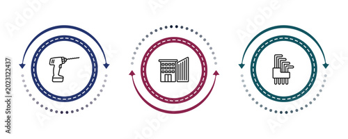 Quadro em tela outline construction and tools icons set - drill, big building, allen keys