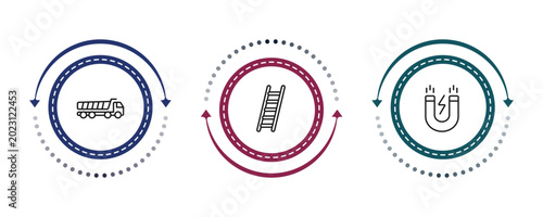 Foto outline construction icons set - dumper, ladder, inclined magnet