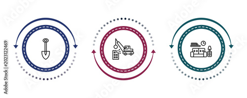 Foto outline construction icons set - inclined shovel, demolition, interior de