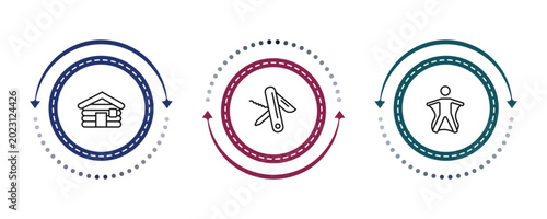 Vászonkép outline camping icons set - cabin, swiss army knife, wingsuit
