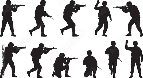 Foto Soldier Silhouette Vector Set Military Combat Action