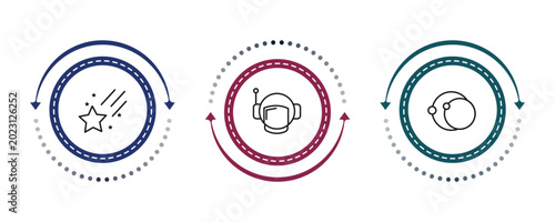 фотографія outline astronomy icons set - falling star, astranaut helmet, eccentricity